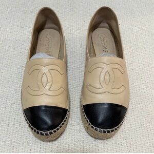 CHANEL LAMBSKIN ESPARDILLES BLACK AND CAMEL SIZE 39